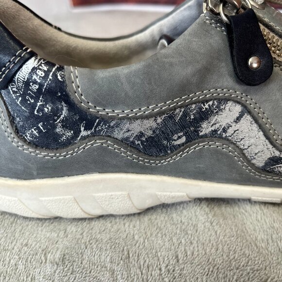 Remonte Jean Print Blue Lace Up Leather Sneakers - Picture 12 of 16